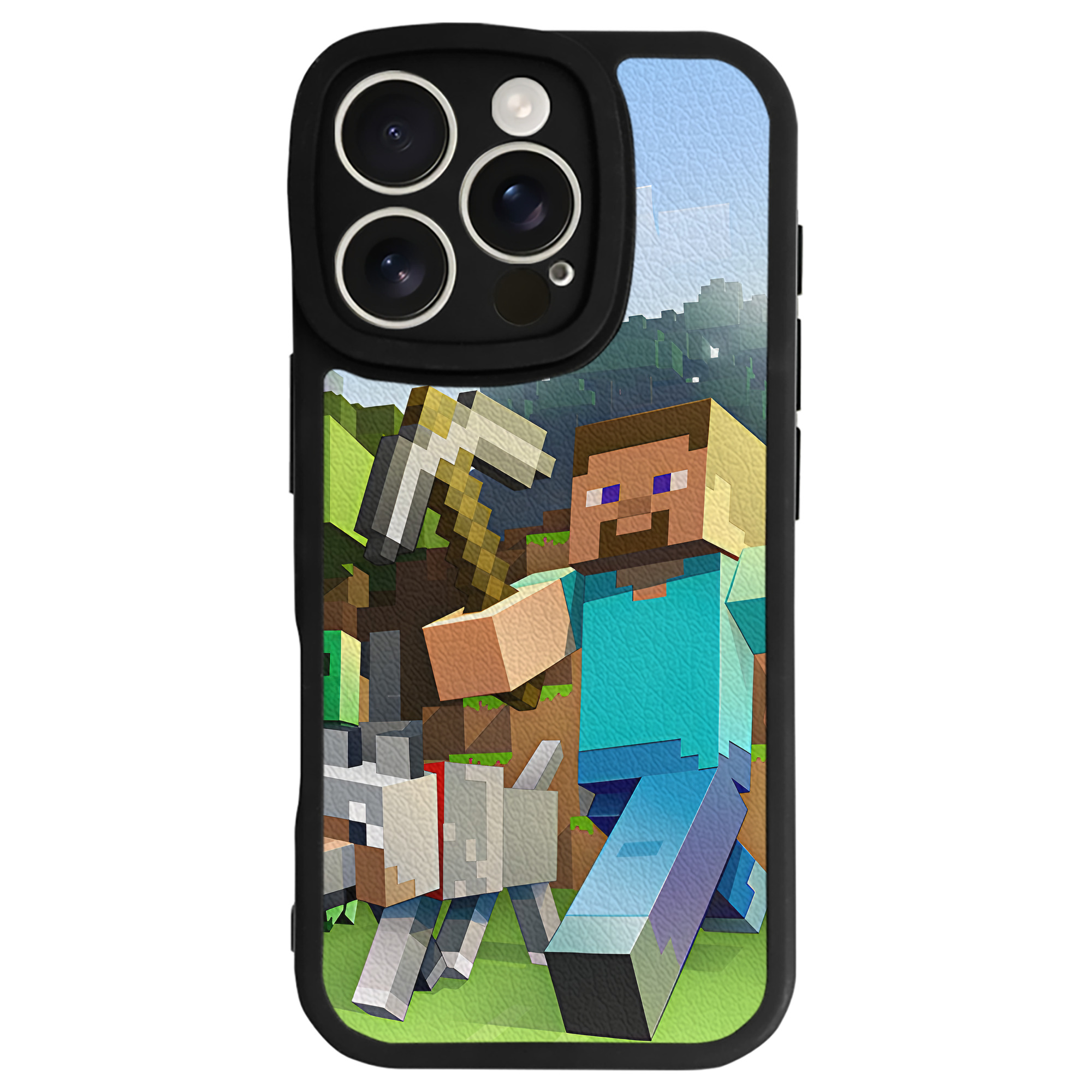 （画像用） マインクラフト ブロックの世界 Minecraft MC Block world 【iPhone 16シリーズ対応】シリコンスマホケース（レザー調） 材質：シリコン